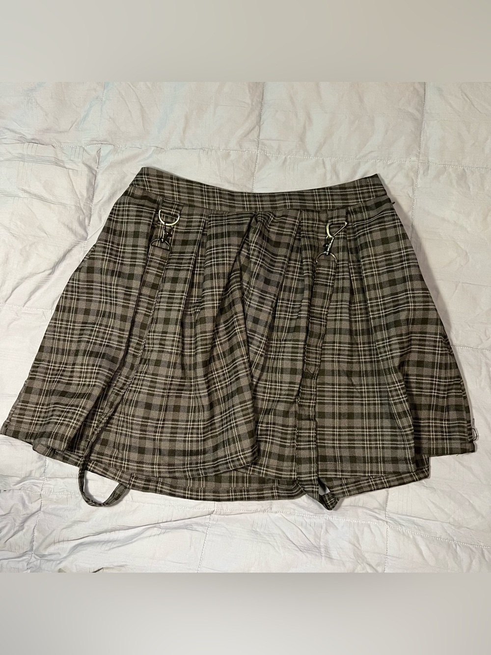 Y2K Hot Topic Grey and Black Plaid Mini Skirt with Suspender Straps